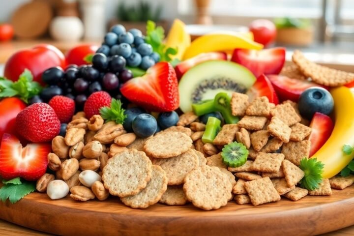 Colorful heart-healthy low sodium snacks on a platter.