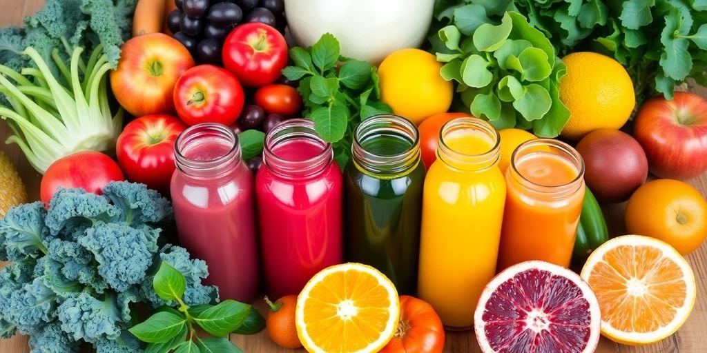 Fresh fruits and vegetables for heart-healthy juice recipes.